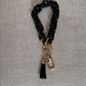 Black Chain Wristlet Keyring with Gold Hardware and Tassel